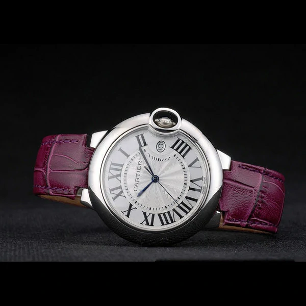 Cartier Ballon Bleu 38mm White Dial Stainless Steel Case Purple Leather Bracelet new59116
