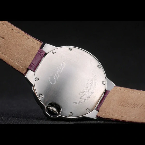 Cartier Ballon Bleu 38mm White Dial Stainless Steel Case Purple Leather Bracelet new59116