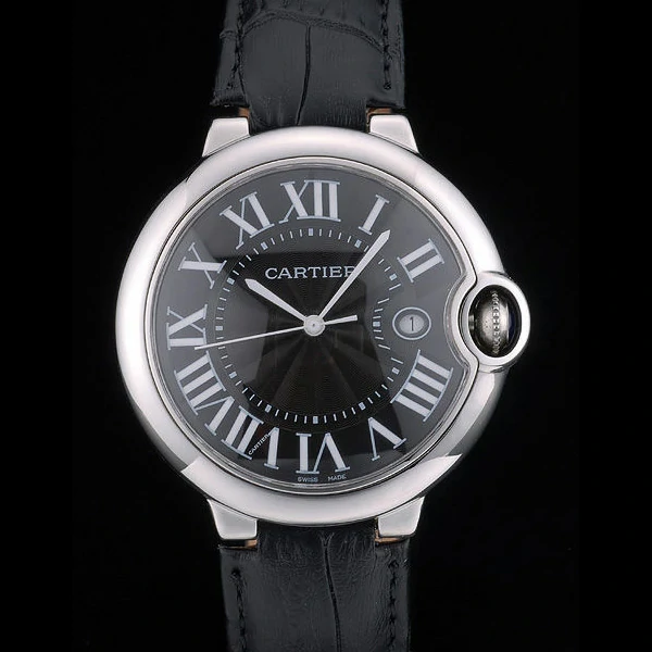 Cartier Ballon Bleu 42mm Black Dial Stainless Steel Case Black Leather Bracelet new59119
