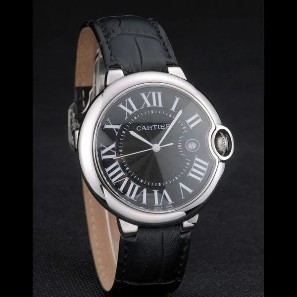 Cartier Ballon Bleu 42mm Black Dial Stainless Steel Case Black Leather Bracelet new59119