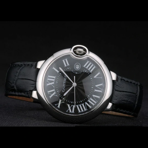 Cartier Ballon Bleu 42mm Black Dial Stainless Steel Case Black Leather Bracelet new59119