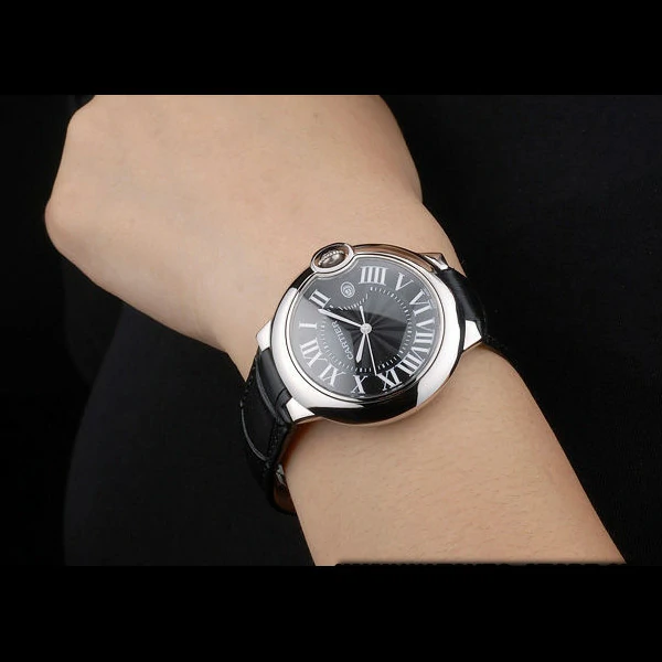 Cartier Ballon Bleu 38mm Black Dial Stainless Steel Case Black Leather Bracelet new59120