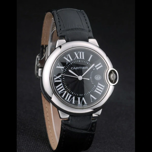 Cartier Ballon Bleu 38mm Black Dial Stainless Steel Case Black Leather Bracelet new59120
