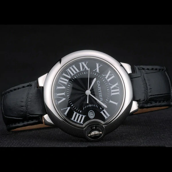 Cartier Ballon Bleu 38mm Black Dial Stainless Steel Case Black Leather Bracelet new59120