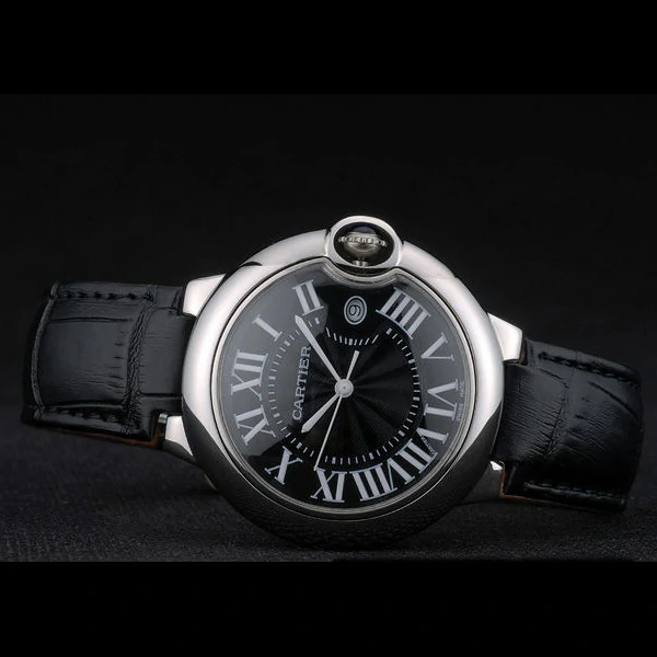 Cartier Ballon Bleu 38mm Black Dial Stainless Steel Case Black Leather Bracelet new59120