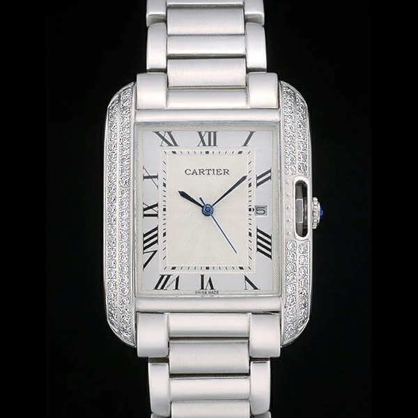 Cartier Tank Anglaise 30mm White Dial Diamonds Steel Case Stainless Steel Bracelet new59147