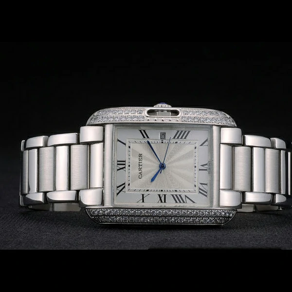 Cartier Tank Anglaise 30mm White Dial Diamonds Steel Case Stainless Steel Bracelet new59147