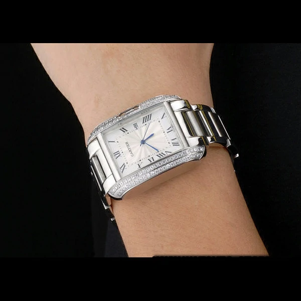 Cartier Tank Anglaise 30mm White Dial Diamonds Steel Case Stainless Steel Bracelet new59147