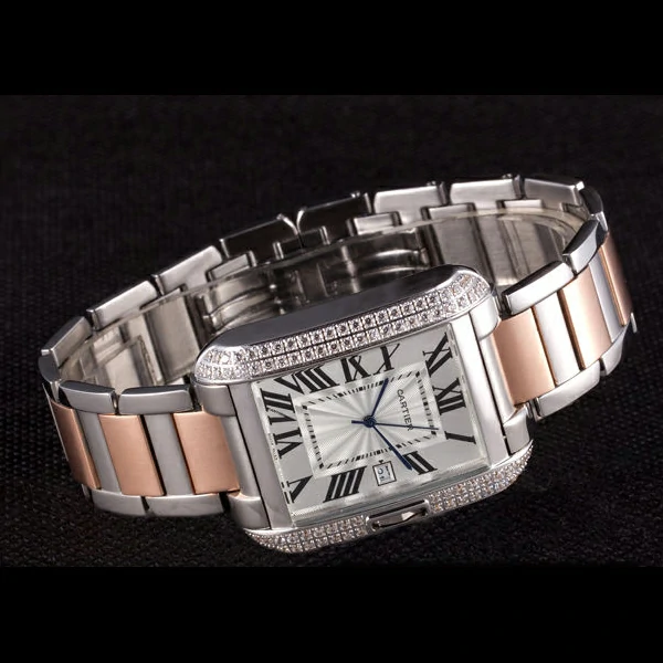 Cartier Tank Anglaise 36mm Silver Dial Diamonds Steel Case Two Tone Bracelet new59149
