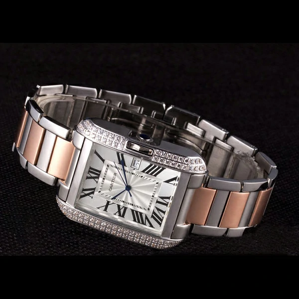Cartier Tank Anglaise 36mm Silver Dial Diamonds Steel Case Two Tone Bracelet new59149