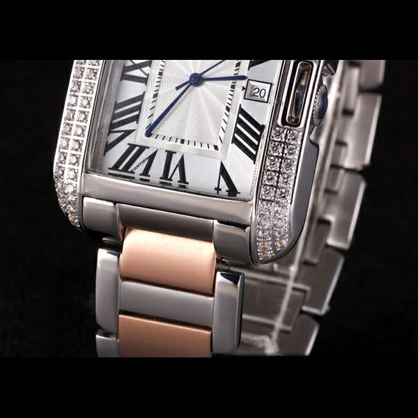 Cartier Tank Anglaise 36mm Silver Dial Diamonds Steel Case Two Tone Bracelet new59149