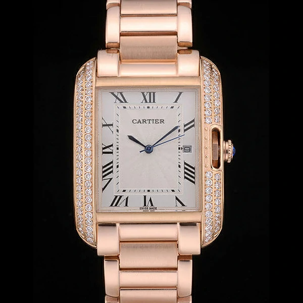 Cartier Tank Anglaise 36mm White Dial Diamonds Rose Gold Case Rose Gold Bracelet new59154