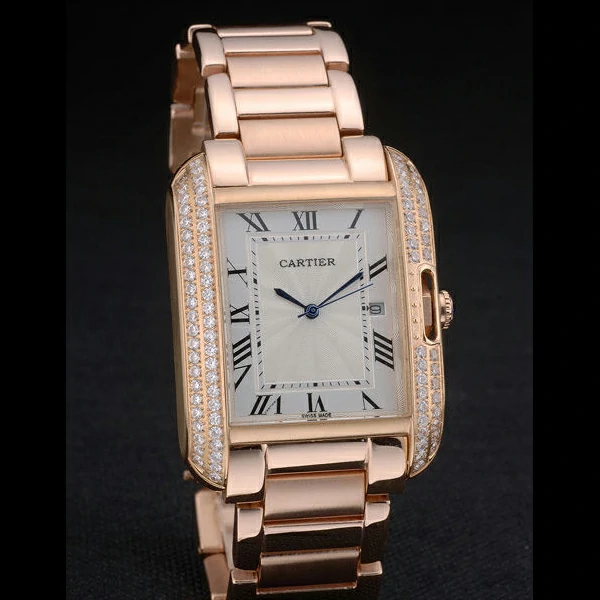 Cartier Tank Anglaise 36mm White Dial Diamonds Rose Gold Case Rose Gold Bracelet new59154