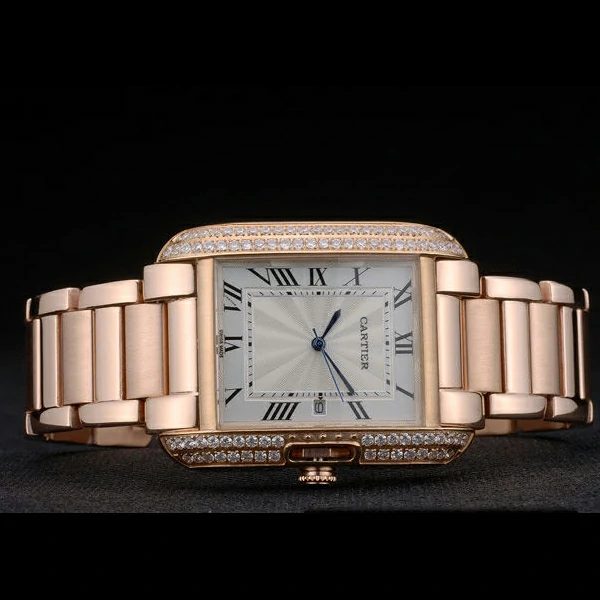 Cartier Tank Anglaise 36mm White Dial Diamonds Rose Gold Case Rose Gold Bracelet new59154
