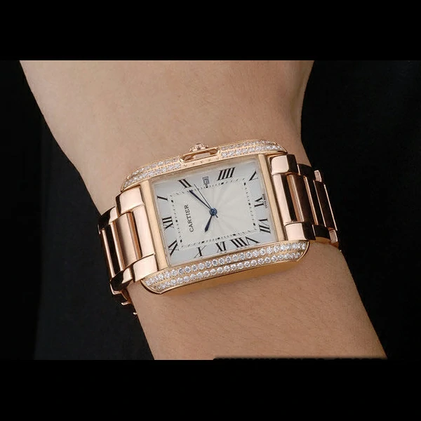 Cartier Tank Anglaise 36mm White Dial Diamonds Rose Gold Case Rose Gold Bracelet new59154