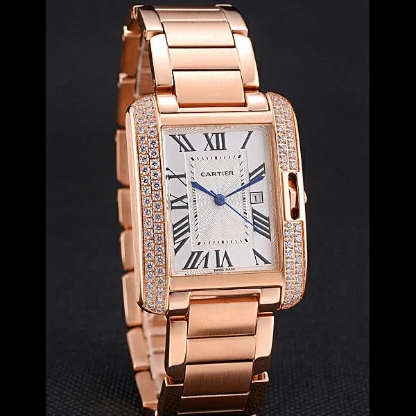 Cartier Tank Anglaise 30mm White Dial Diamonds Rose Gold Case Rose Gold Bracelet new59155