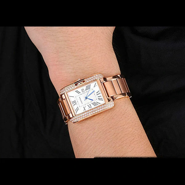 Cartier Tank Anglaise 30mm White Dial Diamonds Rose Gold Case Rose Gold Bracelet new59155