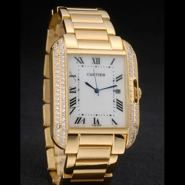 Cartier Tank Anglaise 36mm White Dial Diamonds Gold Case Gold Bracelet new59156