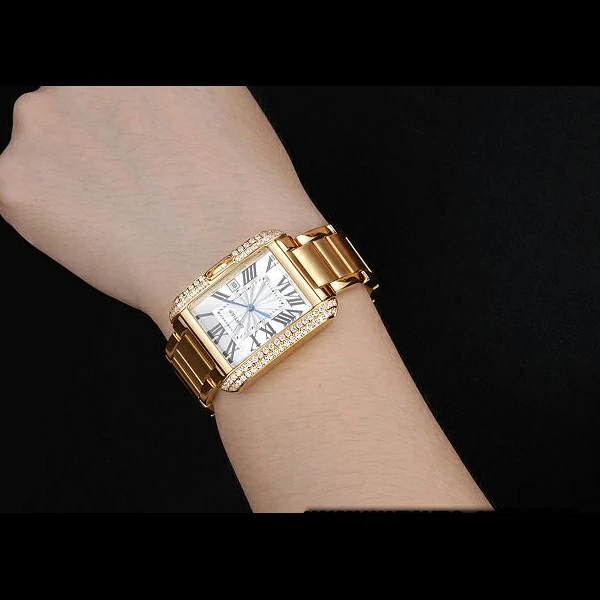 Cartier Tank Anglaise 30mm White Dial Diamonds Gold Case Gold Bracelet new59157