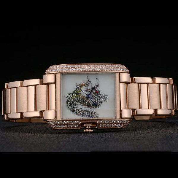 Cartier Tank Anglaise White Dragon Dial Diamonds Rose Gold Case Rose Gold Bracelet new59160