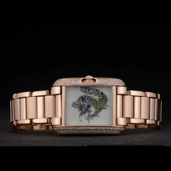 Cartier Tank Anglaise White Dragon Dial Diamonds Rose Gold Case Rose Gold Bracelet new59160