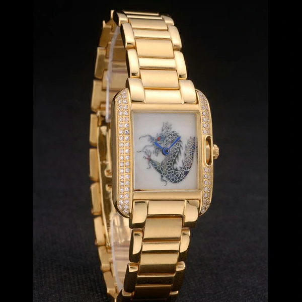 Cartier Tank Anglaise White Dragon Dial Diamonds Gold Case Gold Bracelet new59161
