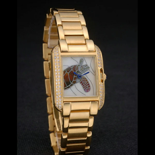 Cartier Tank Anglaise White Tortoise Dial Diamonds Gold Case Gold Bracelet new59162