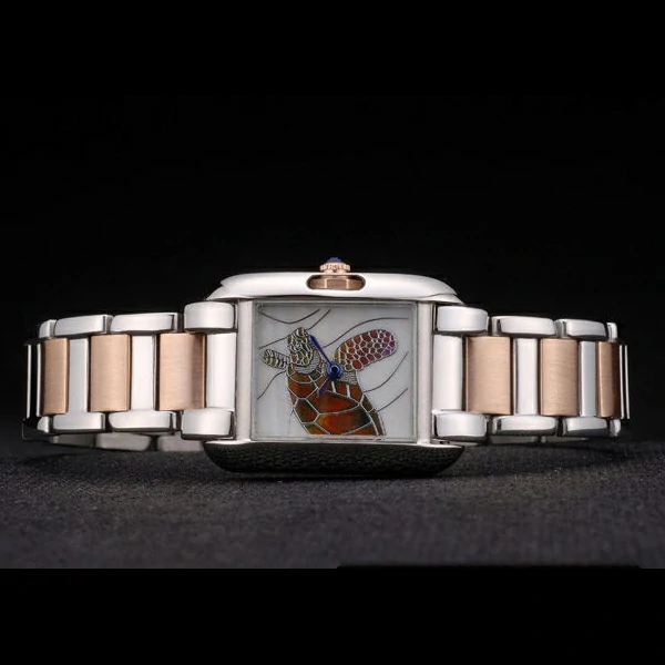 Cartier Tank Anglaise White Tortoise Dial Stainless Steel Case Two Tone Bracelet new59164