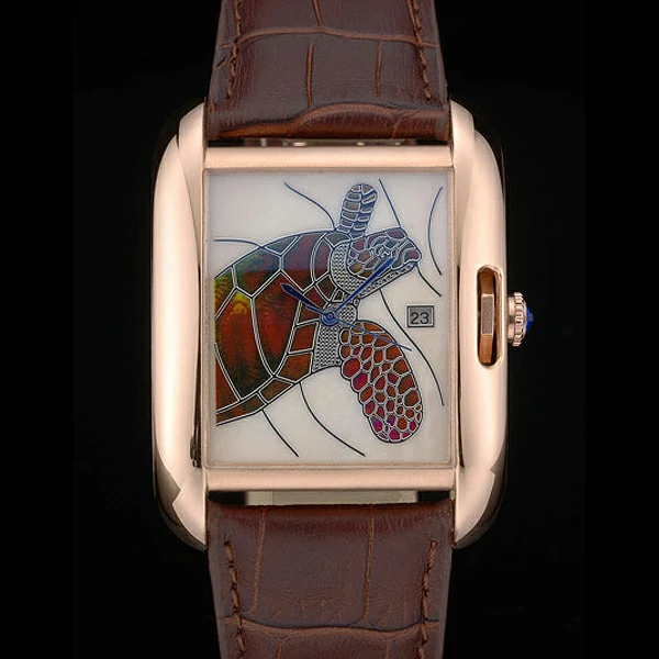 Cartier Tank Anglaise White Tortoise Dial Gold Case Brown Leather Bracelet new59165