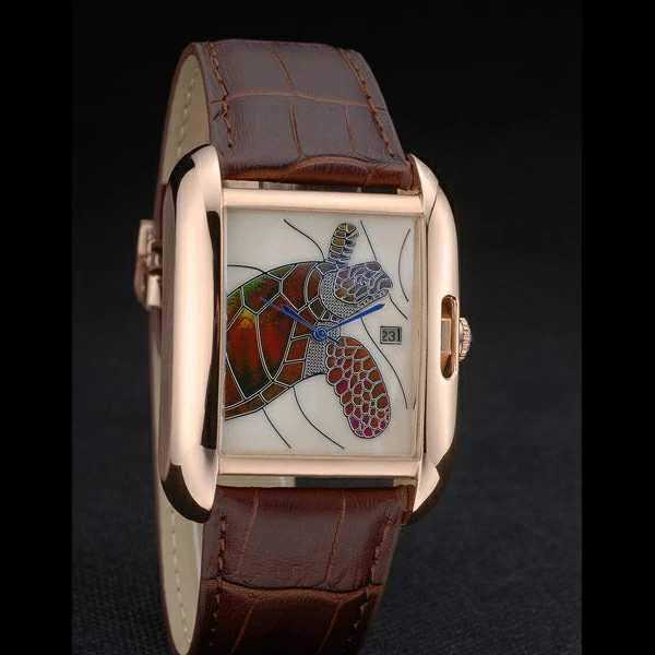 Cartier Tank Anglaise White Tortoise Dial Gold Case Brown Leather Bracelet new59165