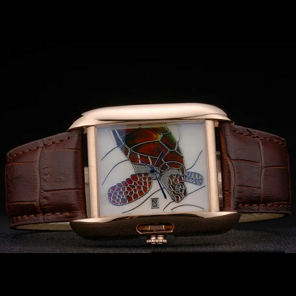 Cartier Tank Anglaise White Tortoise Dial Gold Case Brown Leather Bracelet new59165