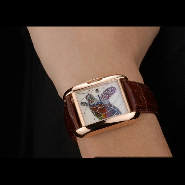 Cartier Tank Anglaise White Tortoise Dial Gold Case Brown Leather Bracelet new59165