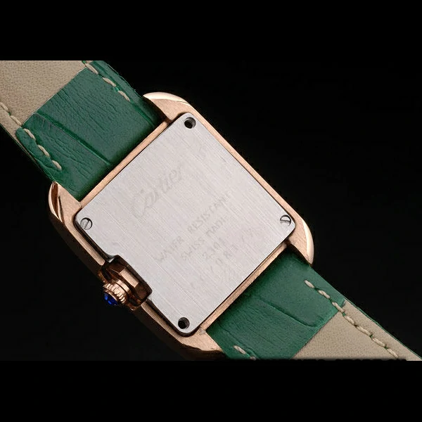 Cartier Tank Anglaise White Tortoise Dial Diamonds Gold Case Green Leather Bracelet new59166
