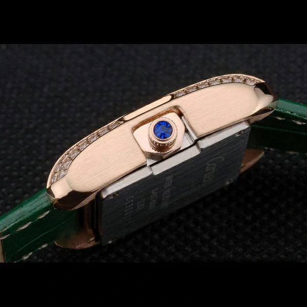 Cartier Tank Anglaise White Tortoise Dial Diamonds Gold Case Green Leather Bracelet new59166