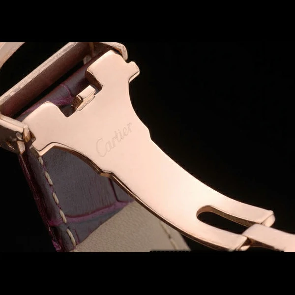 Cartier Tank Anglaise White Dragon Dial Diamonds Gold Case Purple Leather Bracelet new59168