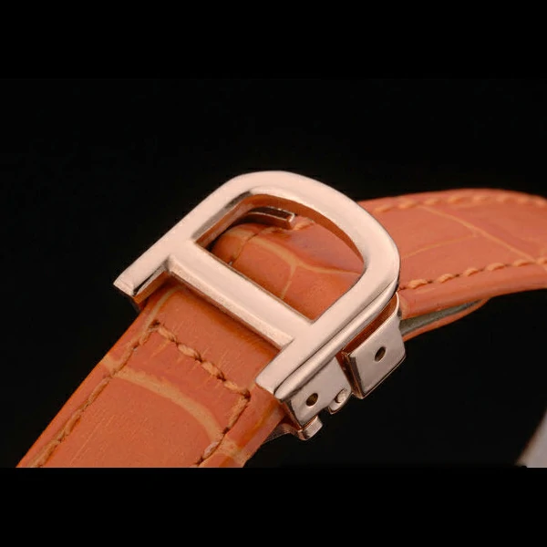 Cartier Tank Anglaise White Dragon Dial Diamonds Gold Case Orange Leather Bracelet new59169