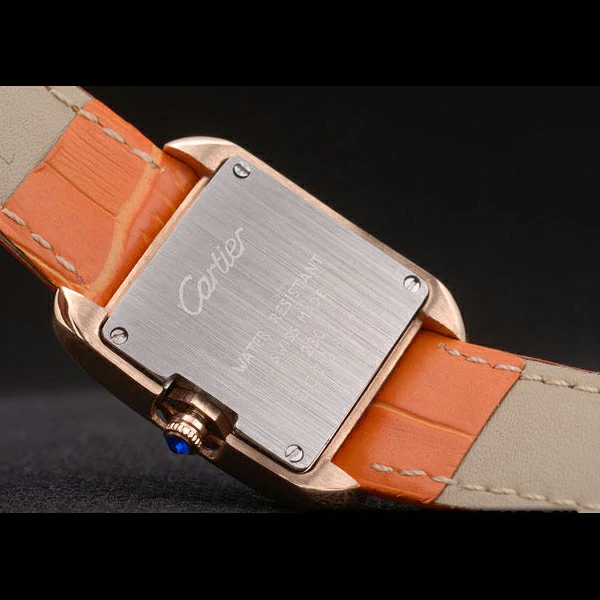 Cartier Tank Anglaise White Dragon Dial Diamonds Gold Case Orange Leather Bracelet new59169