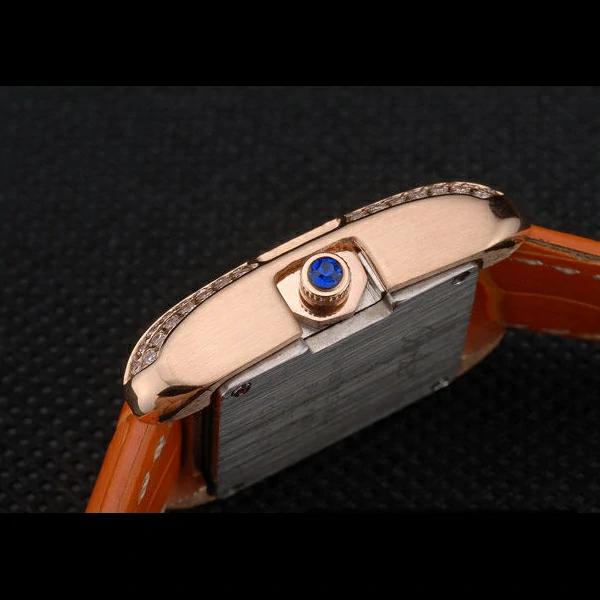 Cartier Tank Anglaise White Dragon Dial Diamonds Gold Case Orange Leather Bracelet new59169