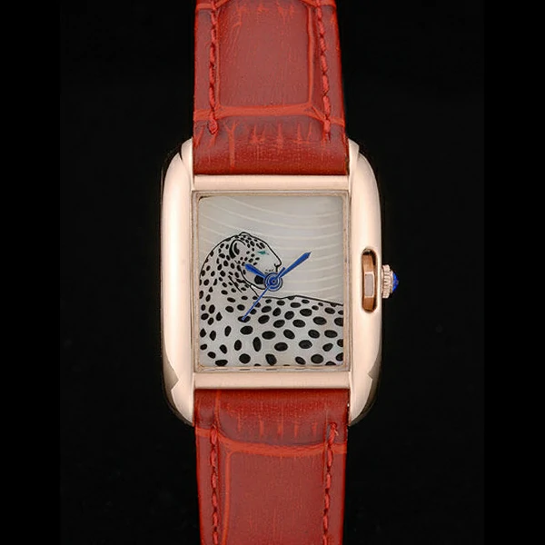 Cartier Tank Anglaise White Tiger Dial Gold Case Red Leather Bracelet new59171