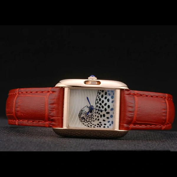 Cartier Tank Anglaise White Tiger Dial Gold Case Red Leather Bracelet new59171