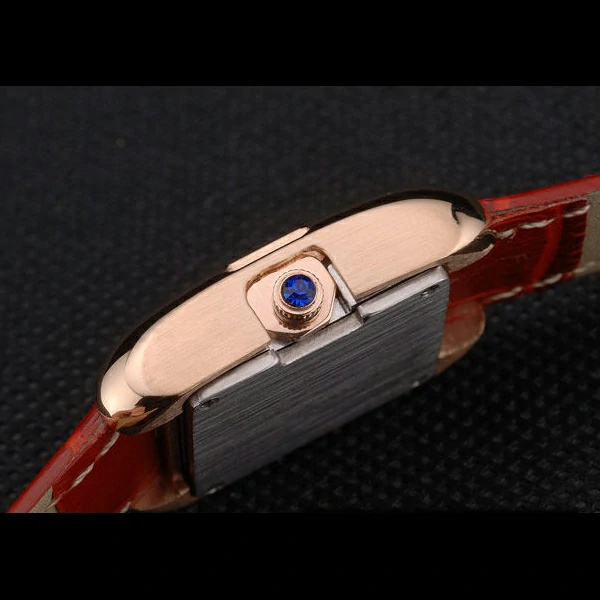 Cartier Tank Anglaise White Tiger Dial Gold Case Red Leather Bracelet new59171