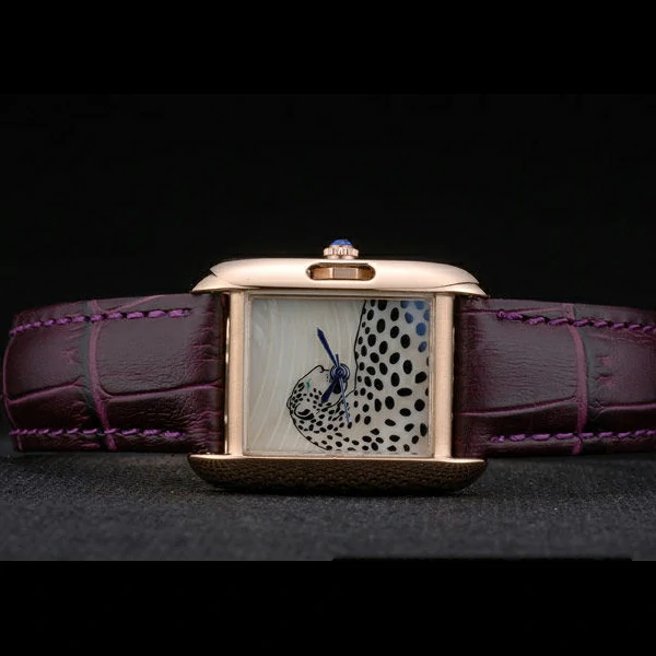 Cartier Tank Anglaise White Tiger Dial Gold Case Purple Leather Bracelet new59172