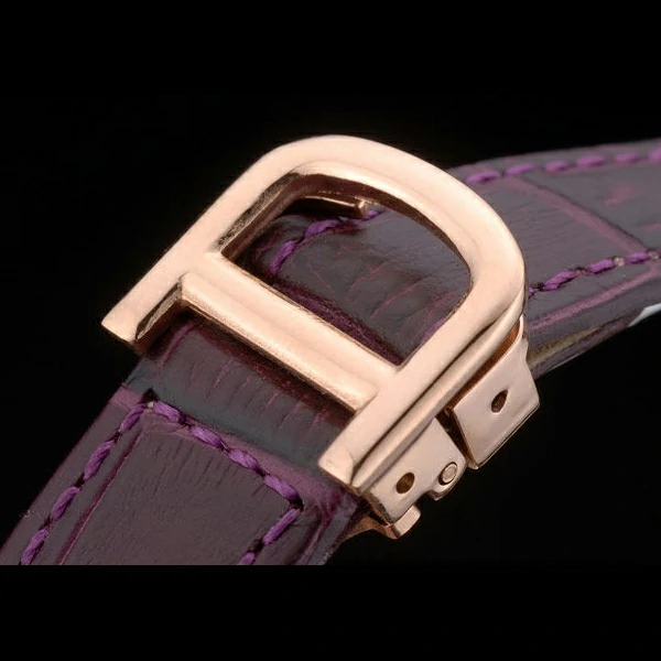 Cartier Tank Anglaise White Tiger Dial Gold Case Purple Leather Bracelet new59172