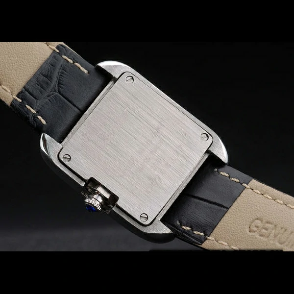 Cartier Tank Anglaise White Tiger Dial Stainless Steel Case Black Leather Bracelet new59173