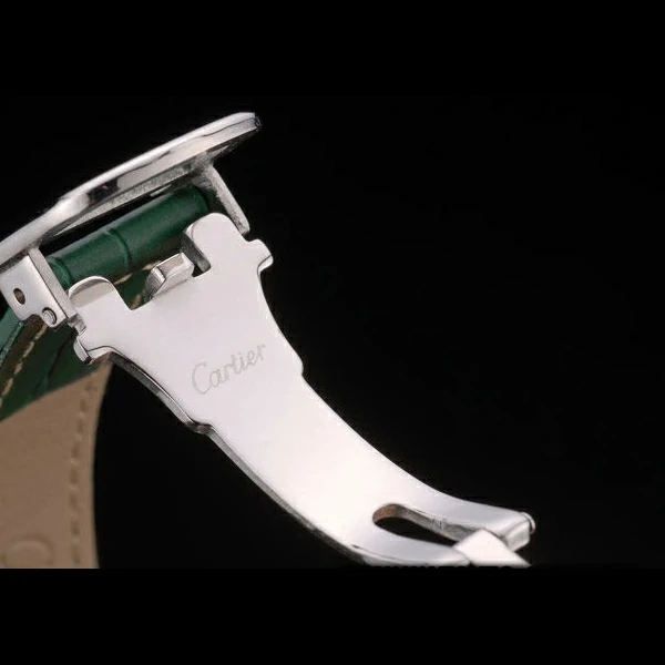 Cartier Tank Anglaise White Tiger Dial Diamonds Steel Case Green Leather Bracelet new59174