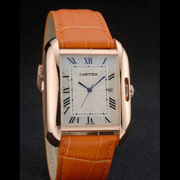 Cartier Tank Anglaise 36mm White Dial Gold Case Orange Leather Bracelet new59176