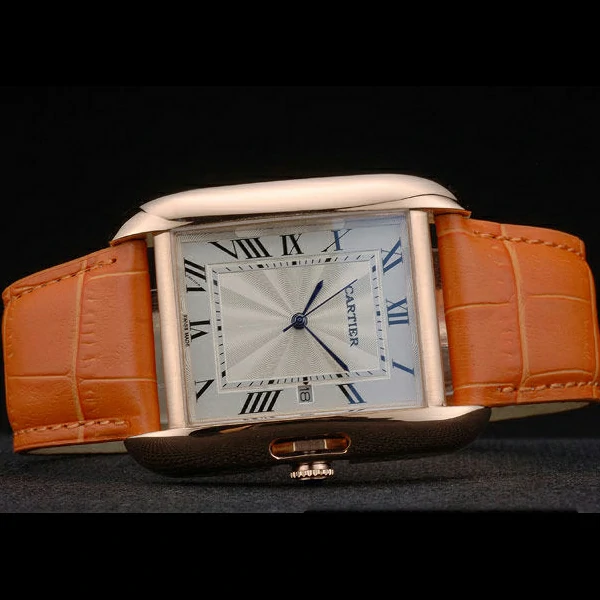 Cartier Tank Anglaise 36mm White Dial Gold Case Orange Leather Bracelet new59176