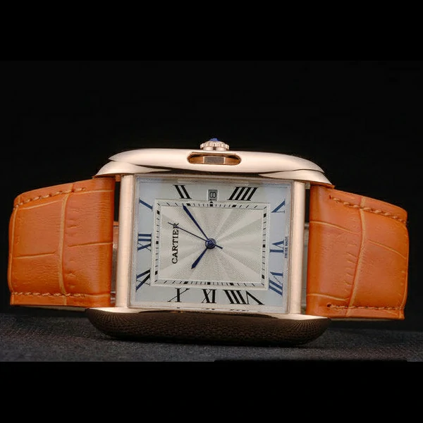 Cartier Tank Anglaise 36mm White Dial Gold Case Orange Leather Bracelet new59176