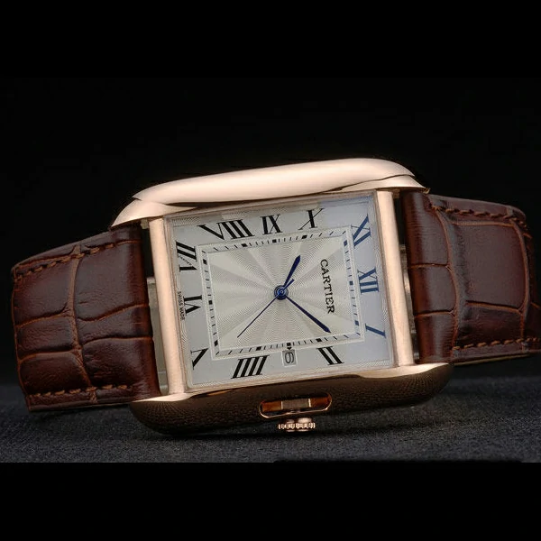 Cartier Tank Anglaise 36mm White Dial Gold Case Brown Leather Bracelet new59177