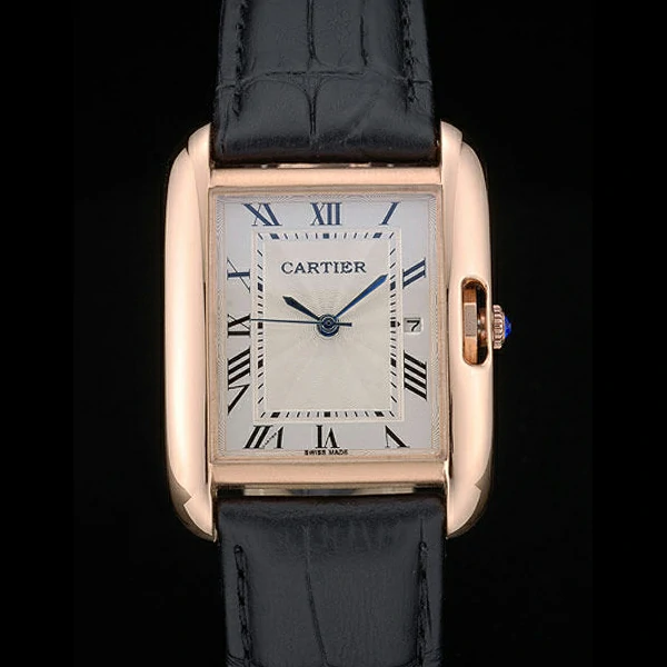 Cartier Tank Anglaise 30mm White Dial Gold Case Black Leather Bracelet new59181